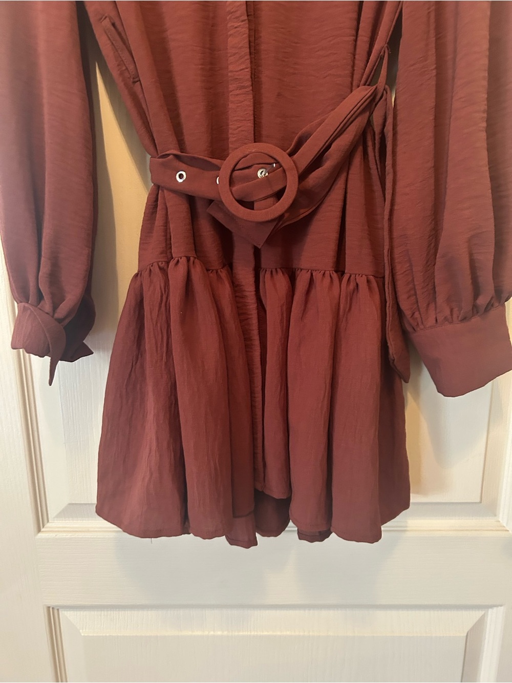 Circular-Belt Textured Mini Dress - Picture 1 of 9